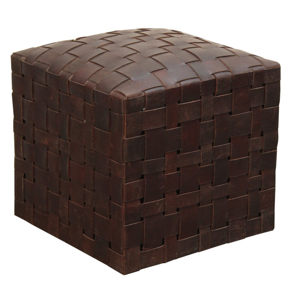 Halcyon Handwoven Genuine Leather Ottoman Leather Type Chocolate Genuine Leather